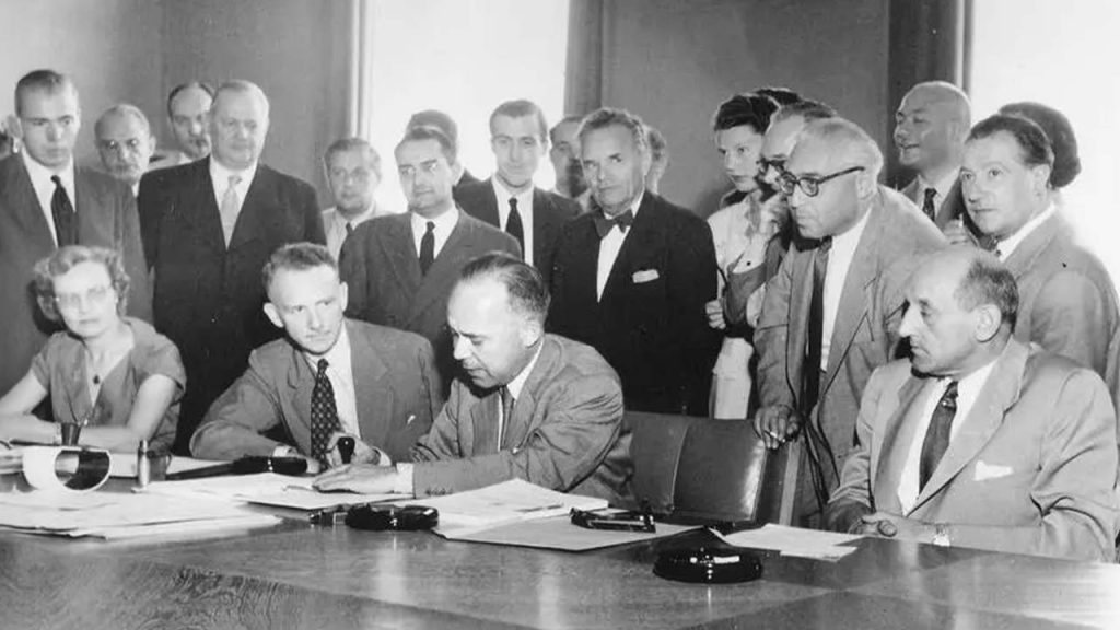 The meeting of UN leaders establishing 1952 Refugees Convention
